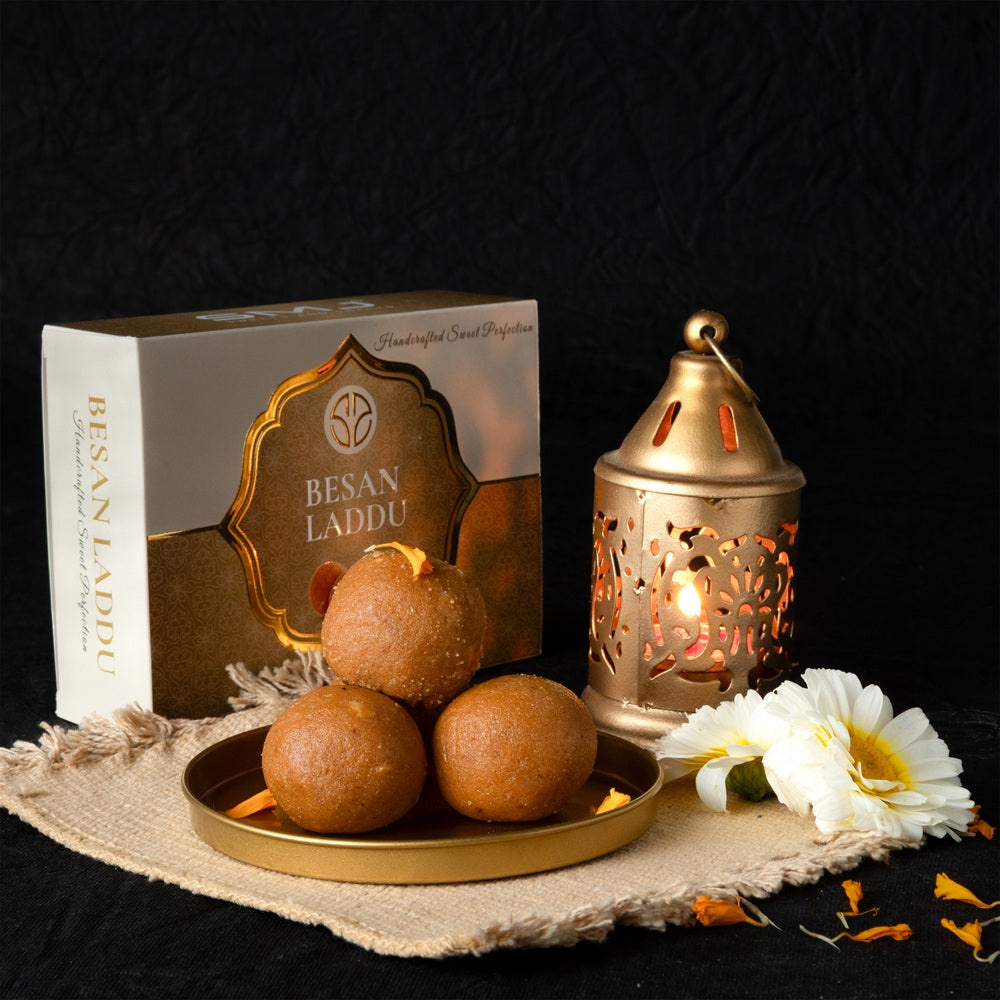 Besan Laddu – Authentic Indian Sweets | Made with Home-Ground Gram Flour & Pure Ghee | Traditional Mithai | Perfect for Festivals & Gifting | 200g - SMJ Sweets and Snacks