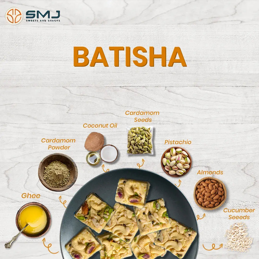 Batisha – Authentic Indian Sweets | Light & Flaky, Made with Sugar, Ghee & Flour | Traditional Sweet like Son Papdi | Perfect for Festivals & Gifting
